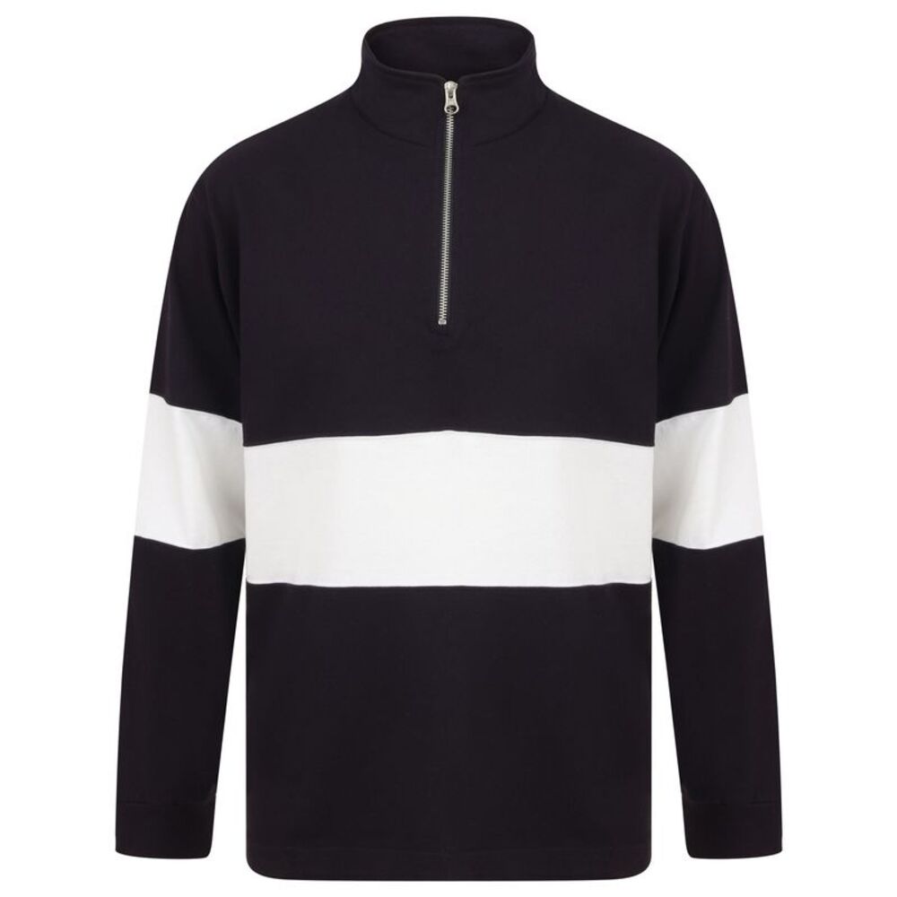 Front Row Unisex Adults Panelled Zip Neck Top / Navy/White